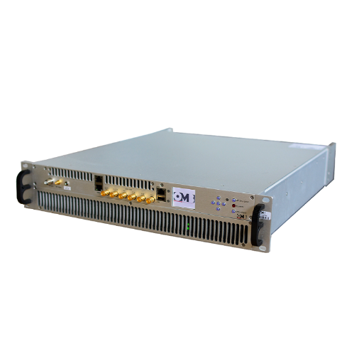 A rack-mounted networking or server hardware device with multiple ports and a small display screen.