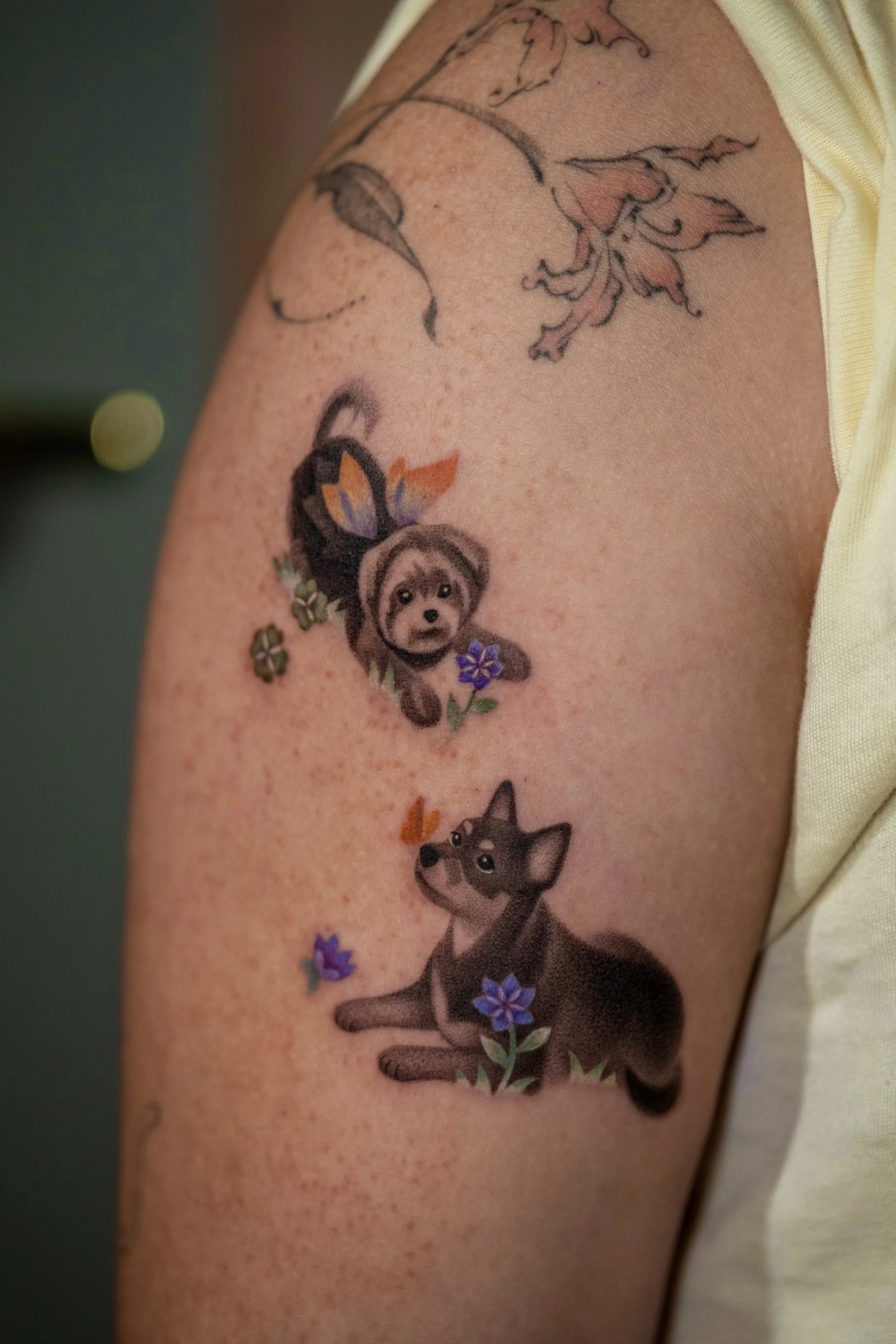 Custom shadow dogs with color floral elements