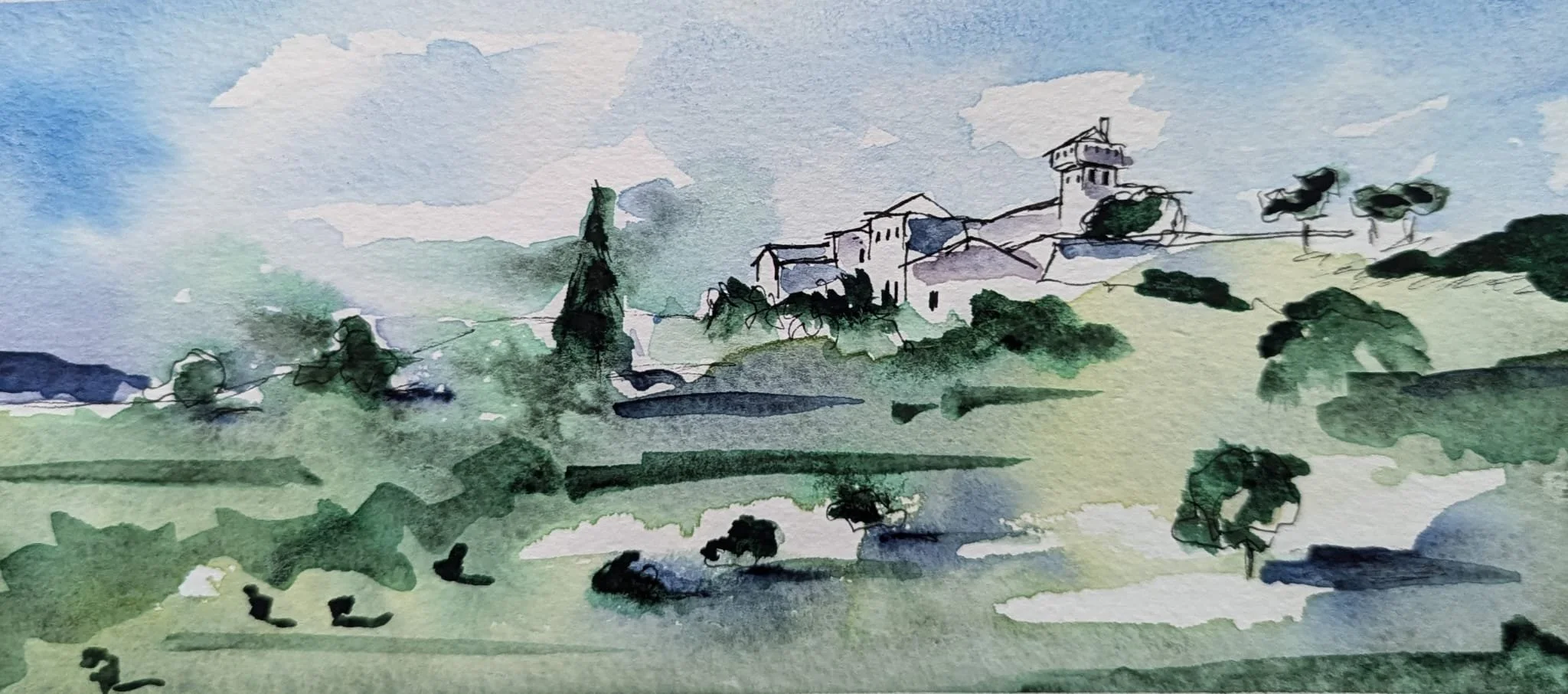 Near Cortona, Italy, ink and watercolor on cold pressed paper