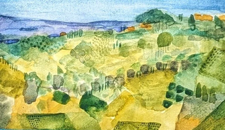 Vineyard near Cortona, Italy, watercolor on cold pressed paper