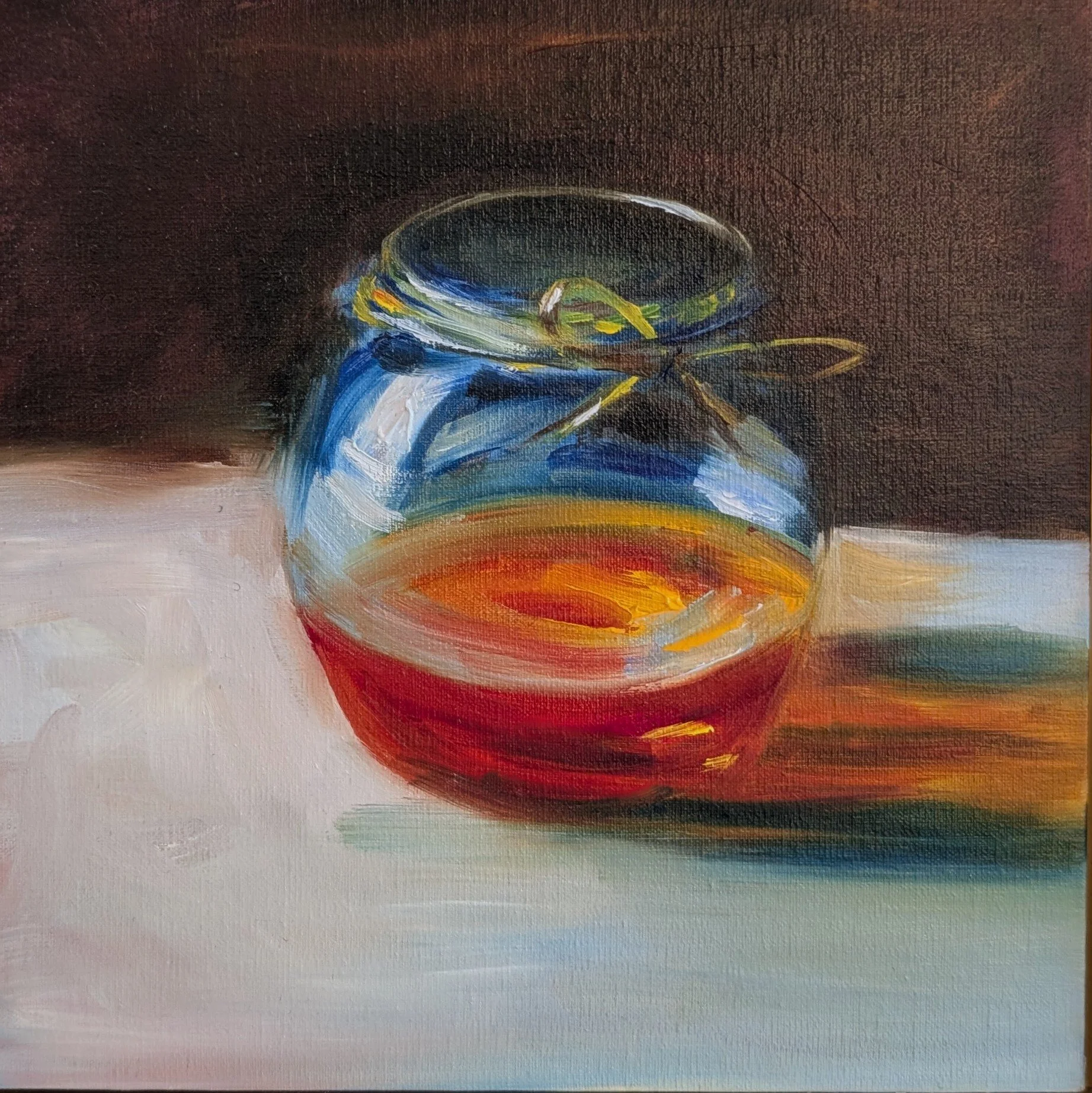 Master study of honey jar by Elena Katsyura, oil on board