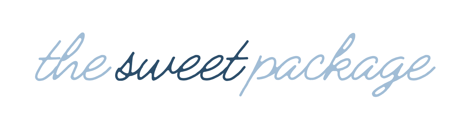 Stylized text reading 'the sweet package' in a cursive, handwritten font.