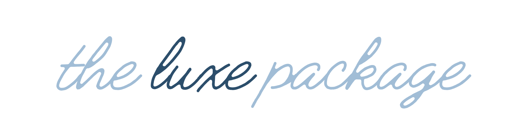 Stylized text that reads "the luxe package" in elegant cursive font.