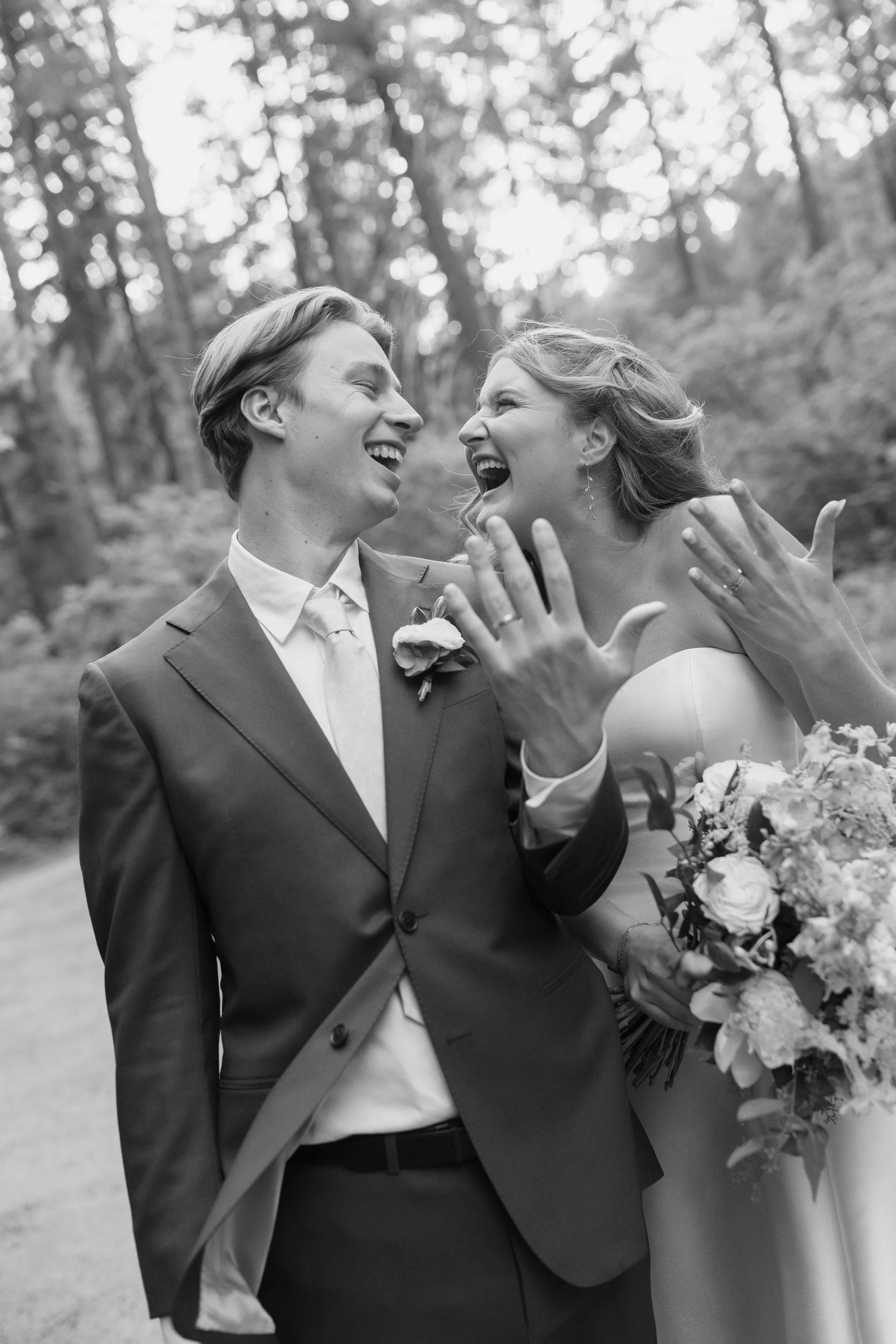 bride and groom, black and white film photo, editorial wedding photography, washington