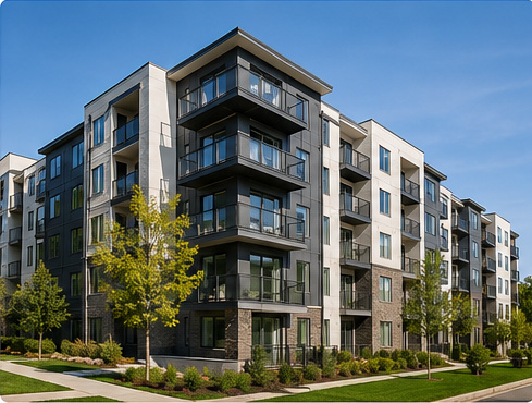 Modern apartment community representing Nexxtier Solutions commercial mold assessment, indoor air quality testing, moisture inspections, and property management services throughout Washington DC and Maryland.