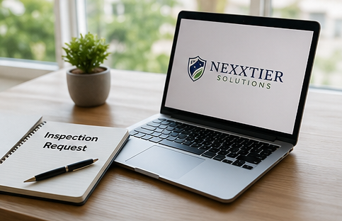 Nexxtier Solutions contact page featuring an inspection request form for mold inspections, indoor air quality testing, moisture investigations, and air duct cleaning services in Washington DC and Maryland.