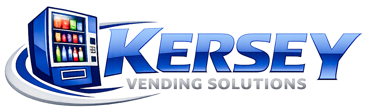 Logo for Kersey Vending Solutions featuring a vending machine filled with various bottled drinks.