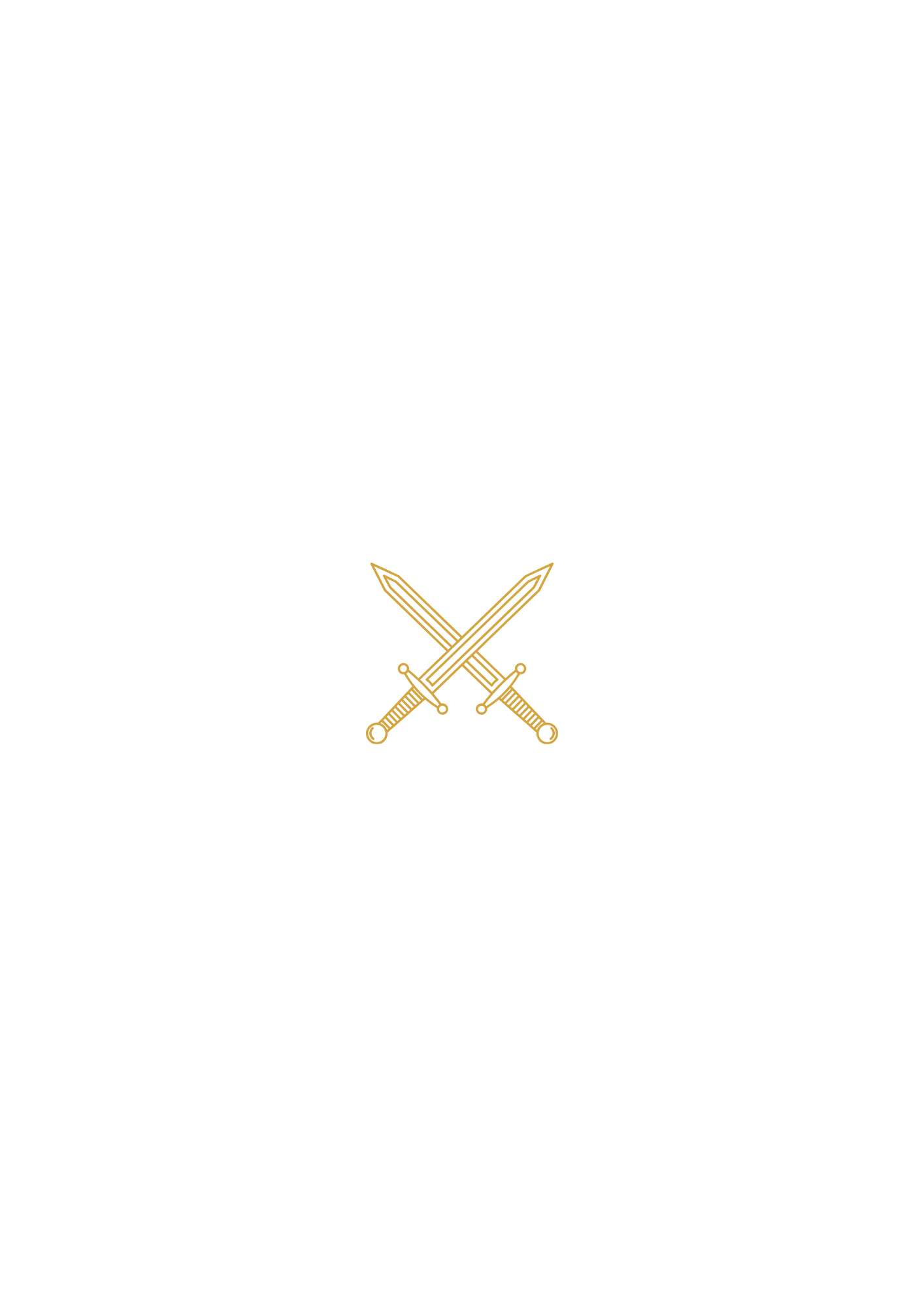 Black background with gold crossed swords at the center.