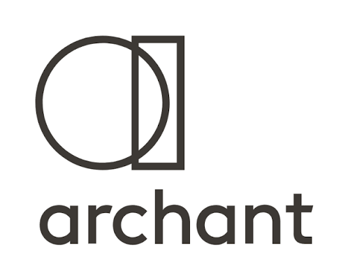 Logo with a circle, rectangle, and semi-circle, followed by the word 'archant' in lowercase letters.
