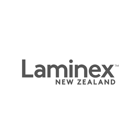 Laminex New Zealand logo in black and gray text on a white background.