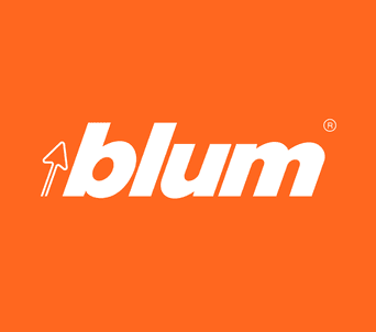 Orange background with the white 'blum' logo and a small upward arrow above the 'b'.