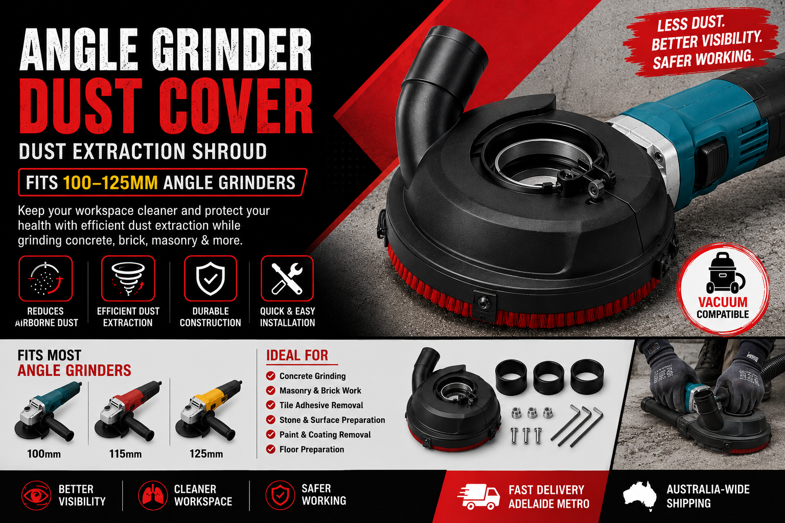 Universal Angle Grinder Dust Cover – Dust Extraction Shroud for 100–125mm Angle Grinders