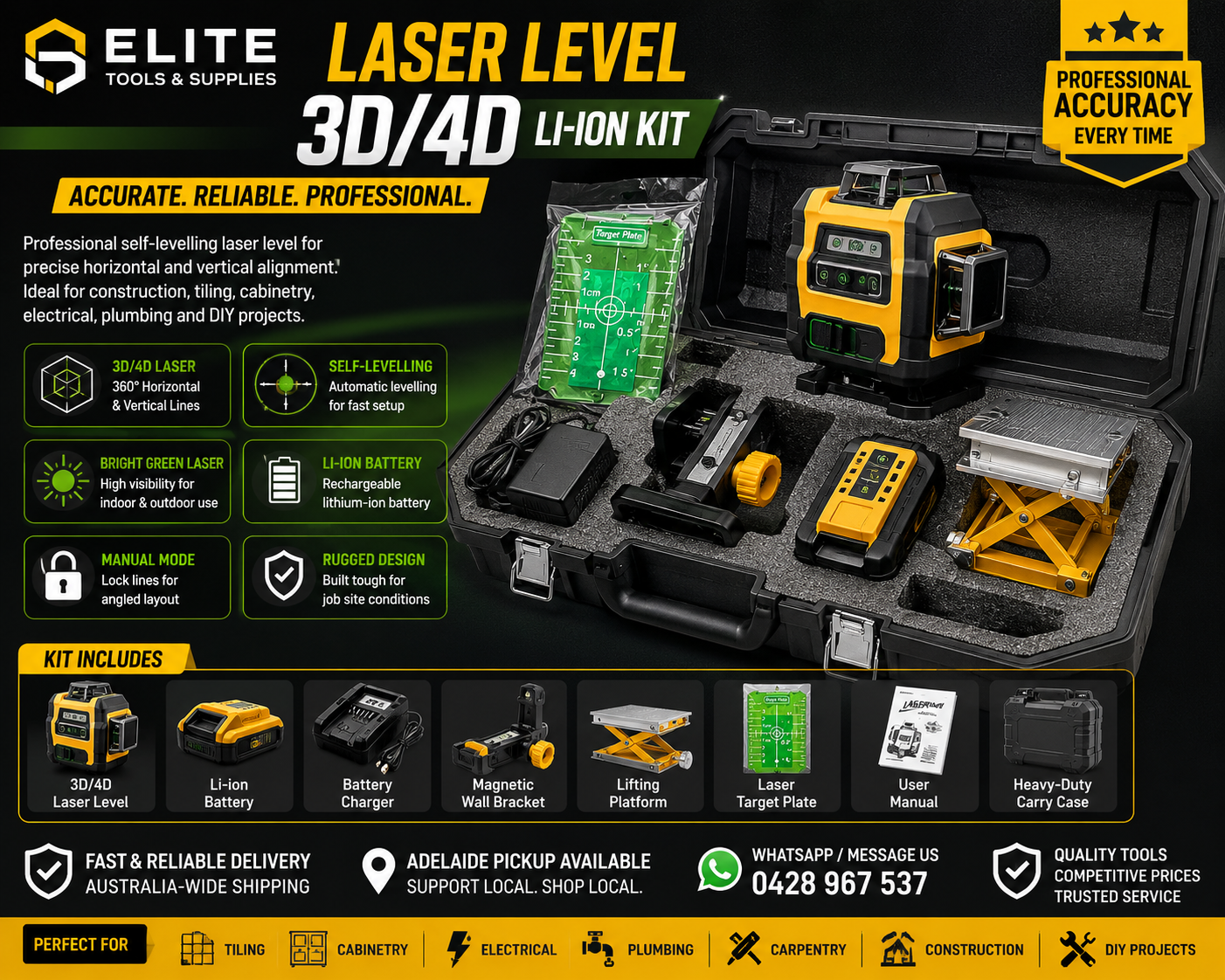 Laser Level 3D/4D Li-Ion Kit – Complete Professional Self-Levelling Set