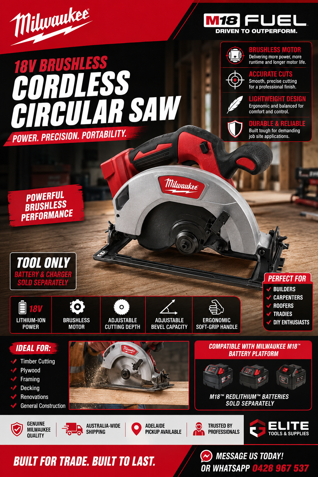 Milwaukee 18V Brushless Cordless Circular Saw (Tool Only)