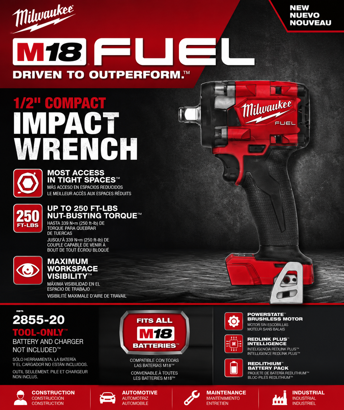 Milwaukee M18 FUEL 1/2" Compact Impact Wrench – 2855-20
