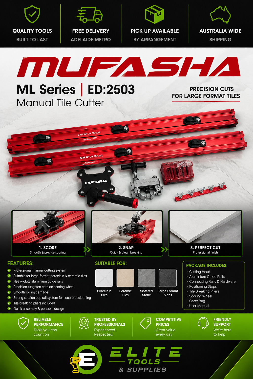 MUFASHA ML Series Professional Manual Large Format Tile Cutter – Model ED2503