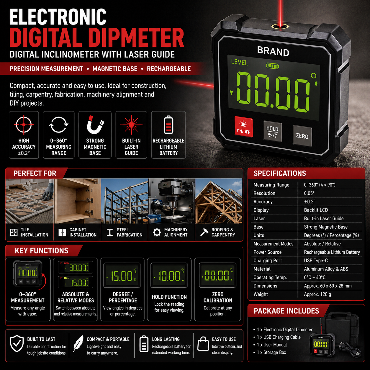 Electronic Digital Dipmeter (Laser Digital Inclinometer)