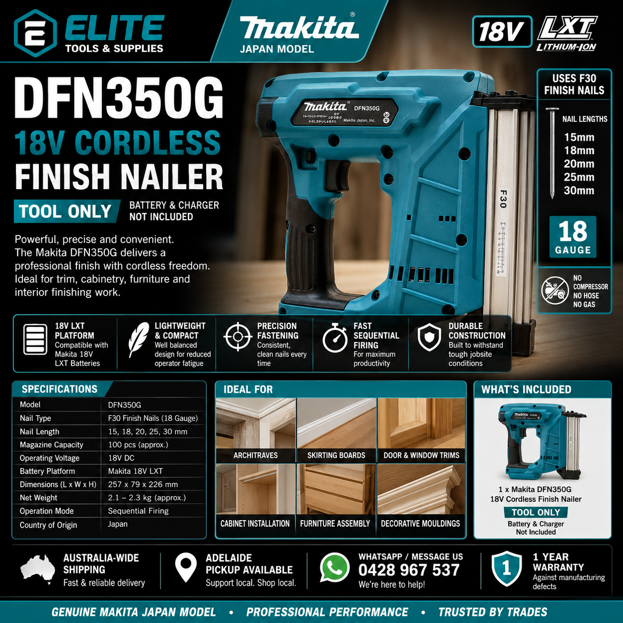 Makita DPN350G Cordless Brad Nailer (Tool Only)