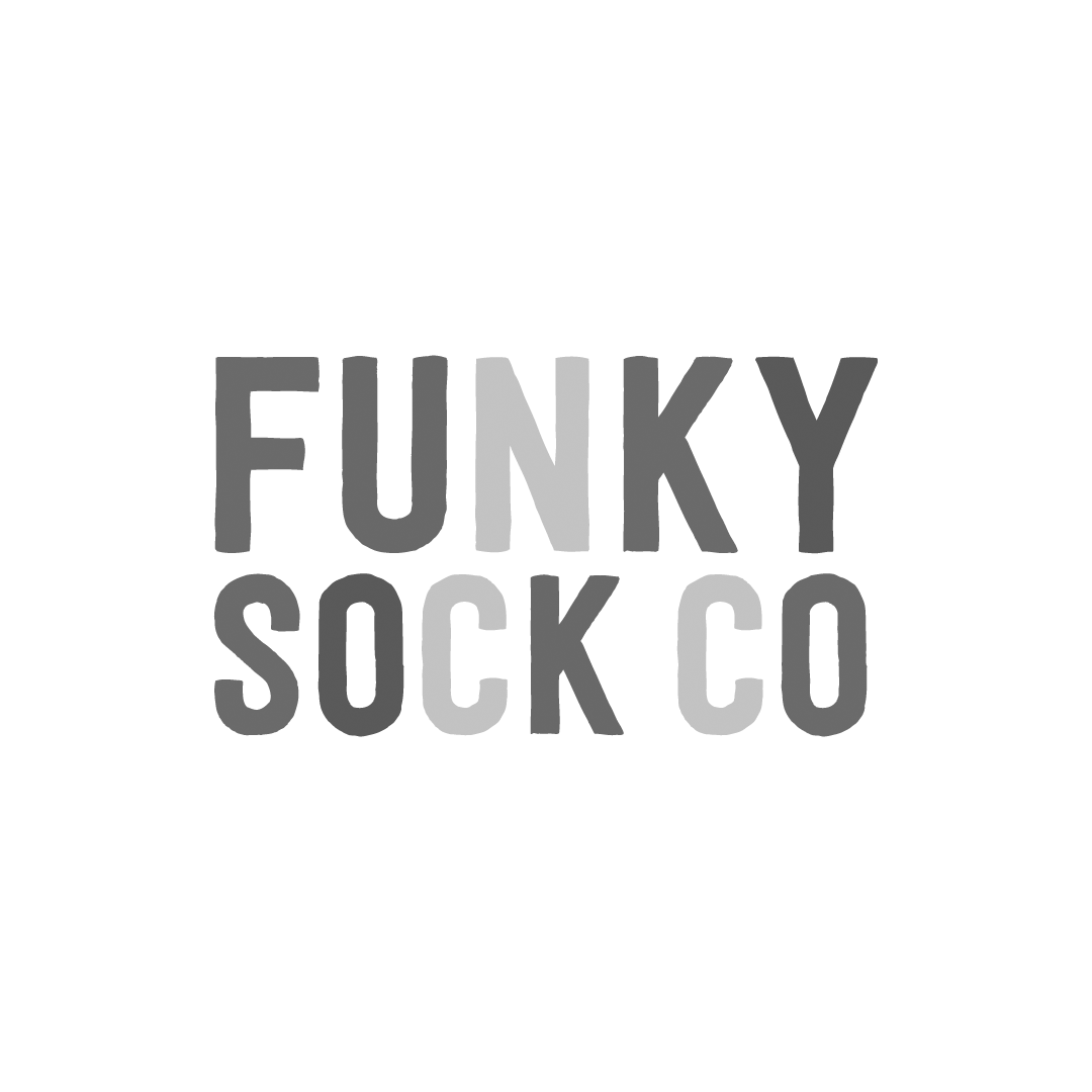 Black background with gray and white text saying 'FUNKY SOCK CO'.