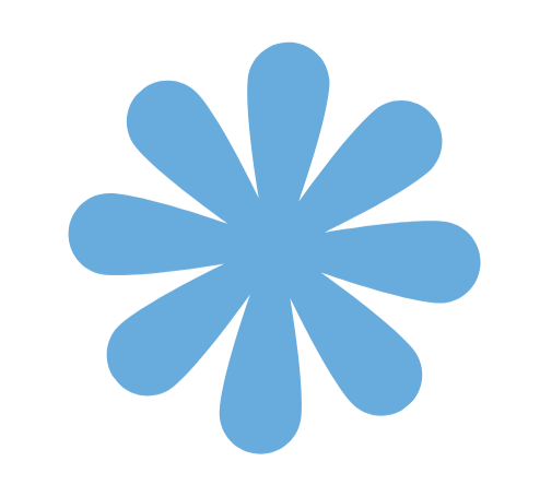 Blue flower-shaped graphic with ten petals on a black background.