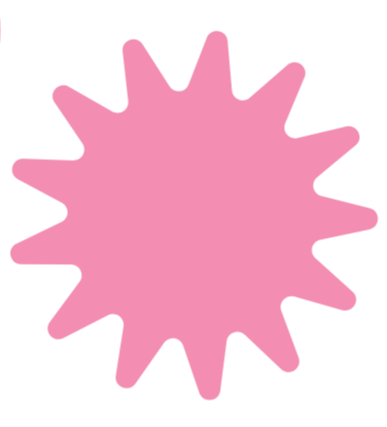 Pink starburst shape with irregular edges on a black background.