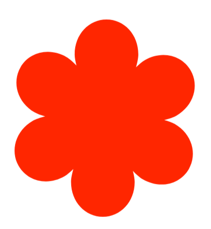 A red, six-petaled flower icon against a black background.