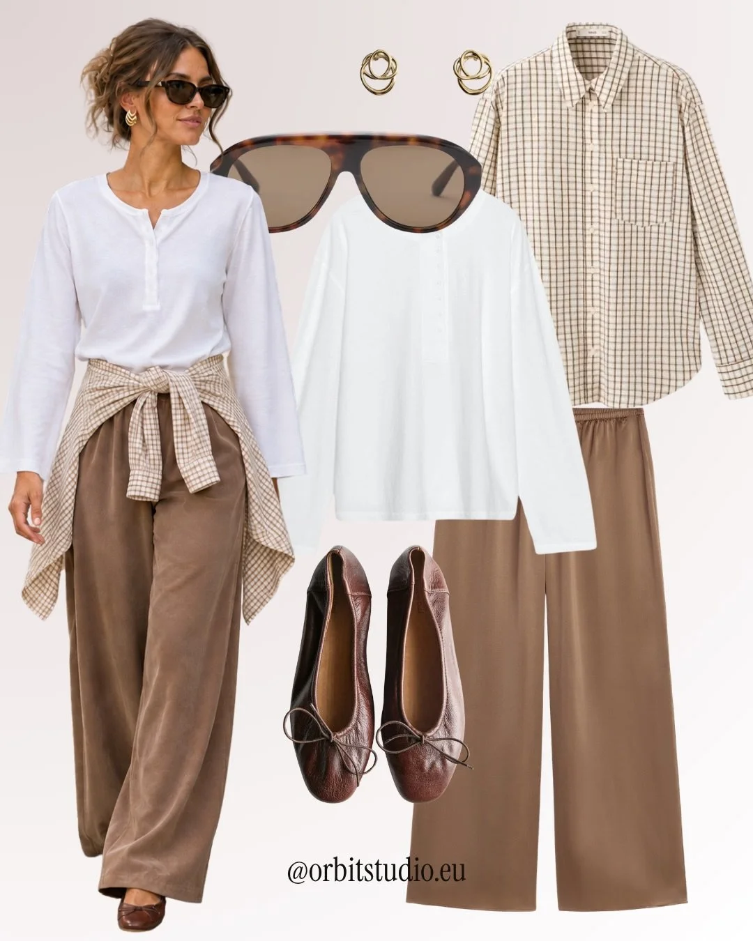A relaxed late-summer look for the in-between days. Soft trousers, an easy white top, ballet flats and a shirt tied at the hips for that extra layer when you need it.

🔗 Follow &amp; comment &lsquo;LINKS&rsquo; to receive all the pieces via DM 🫶🏻