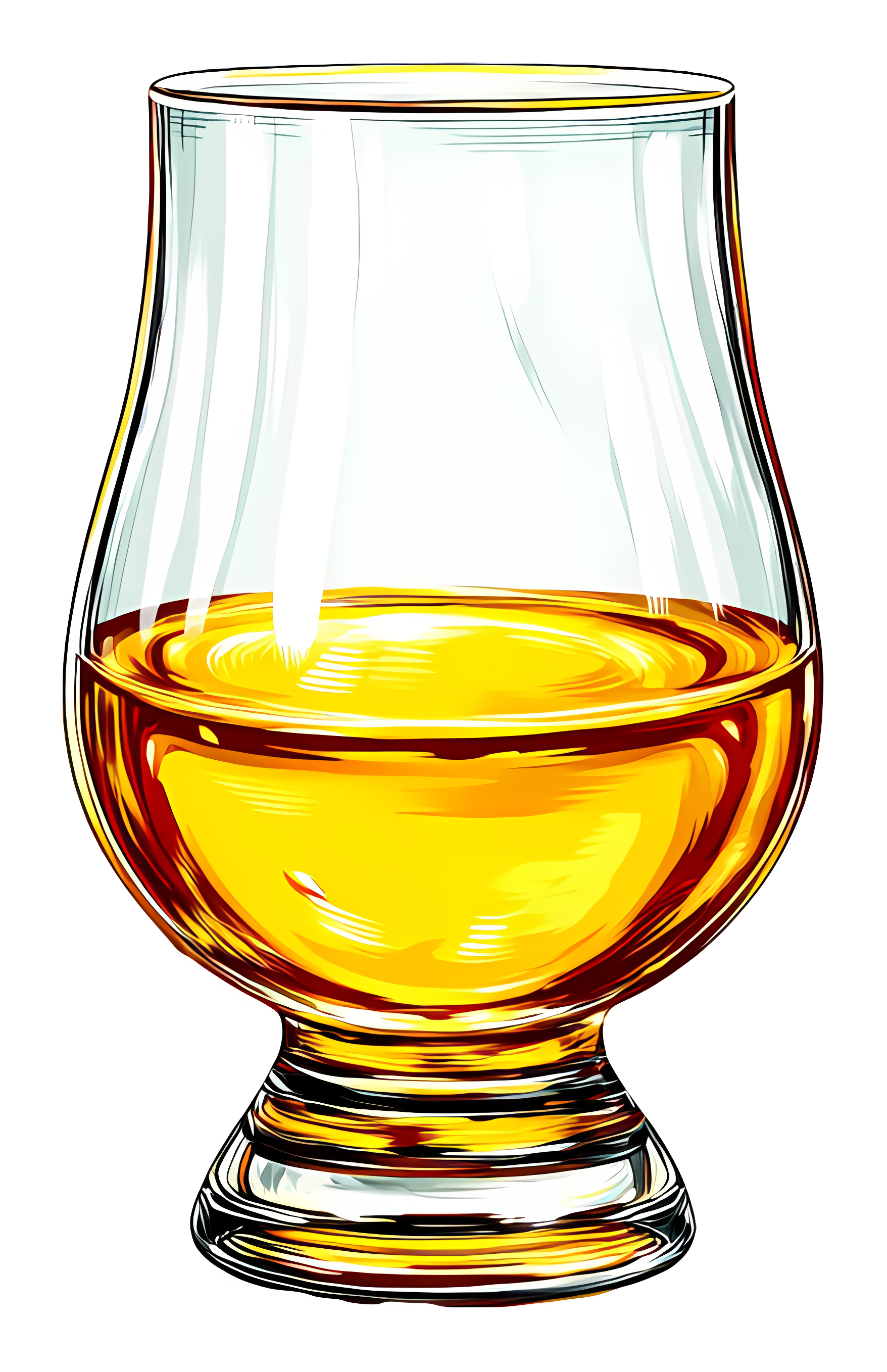 A stylized digital illustration of a glass of whiskey on a black background.
