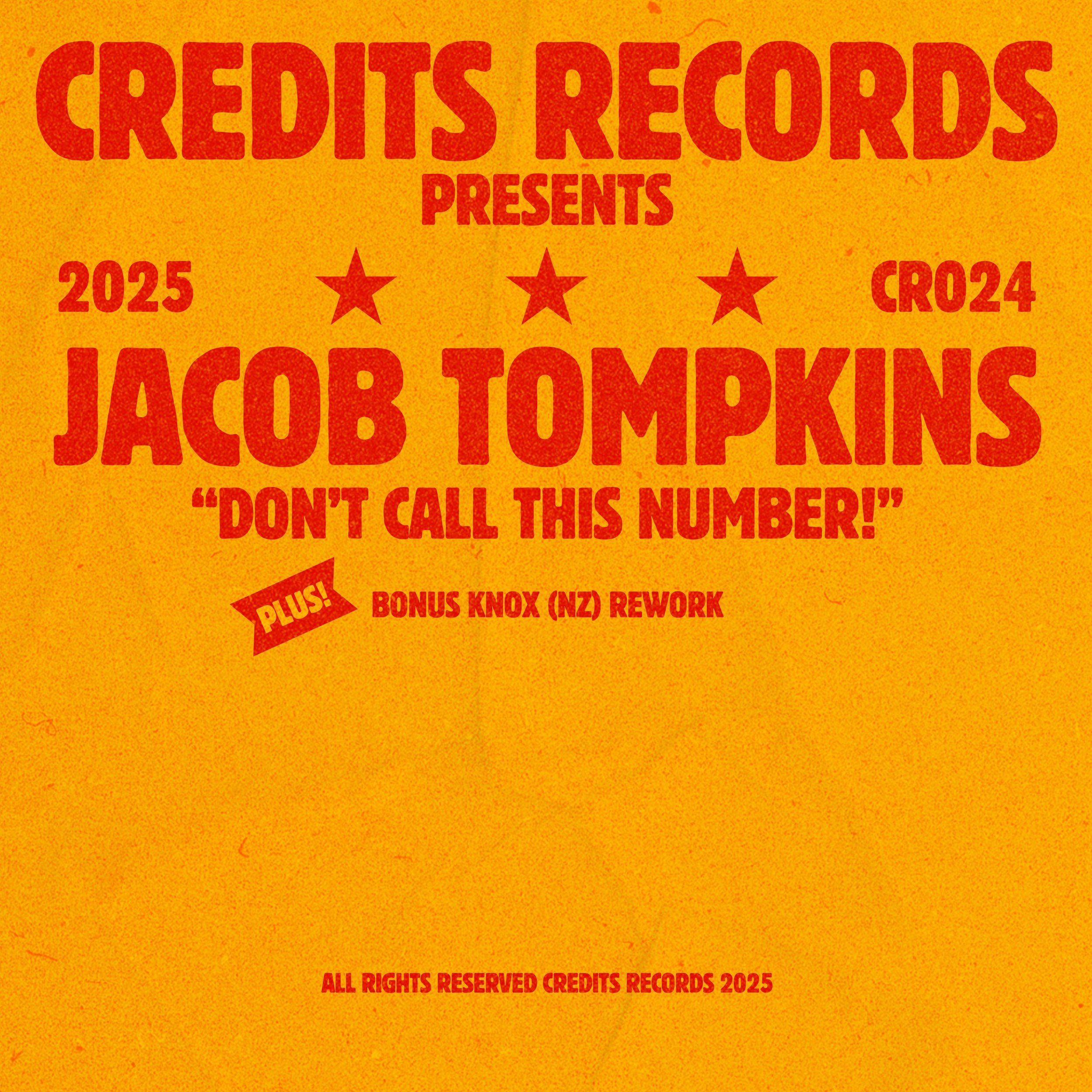 A yellow background with red text advertising a music album titled "Credits Records Presents" and mentioning the year 2025 and a rework by Bonus Knox from New Zealand, with various promotional messages.