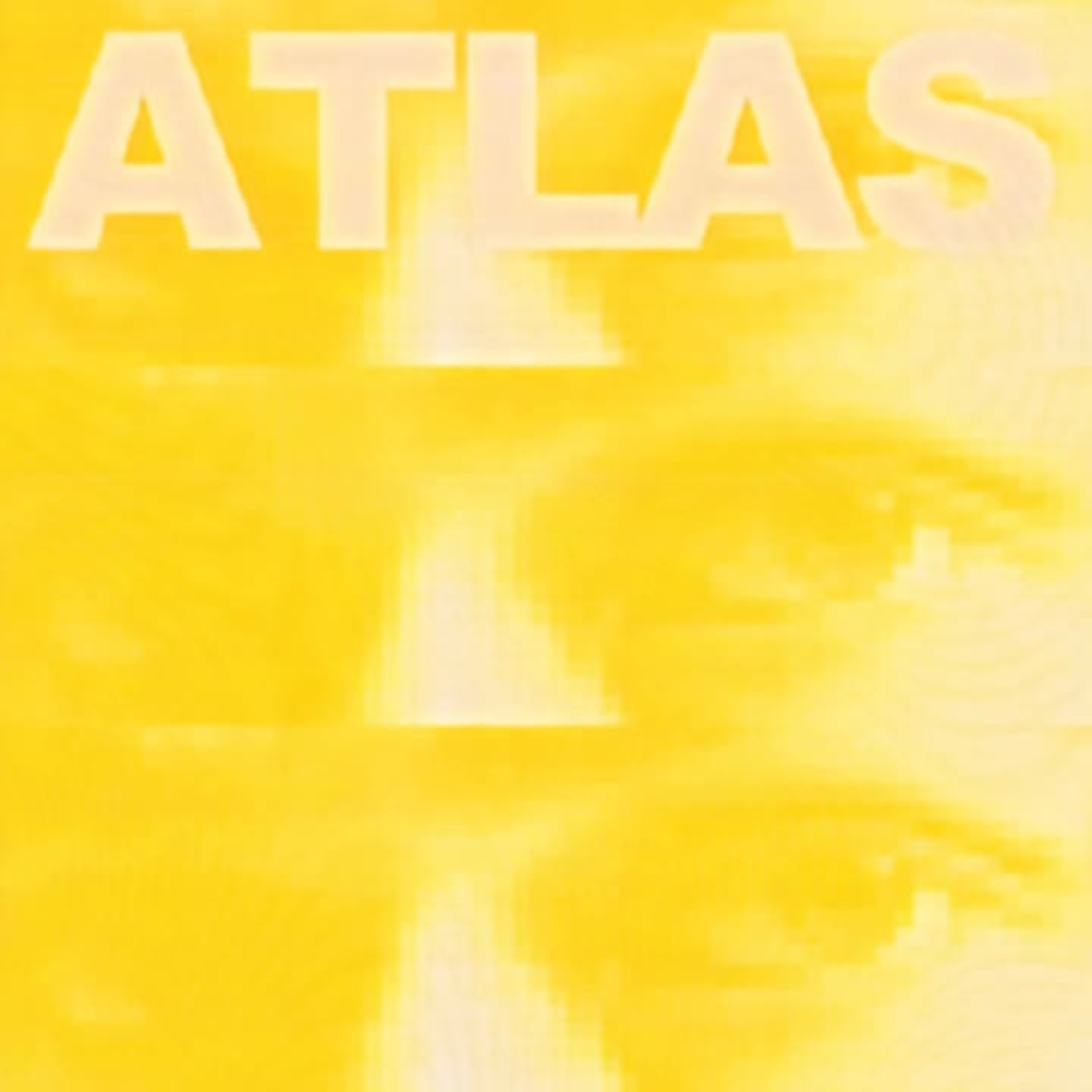 Close-up of a bright yellow background with large, bold, white text that spells 'ATLAS'.