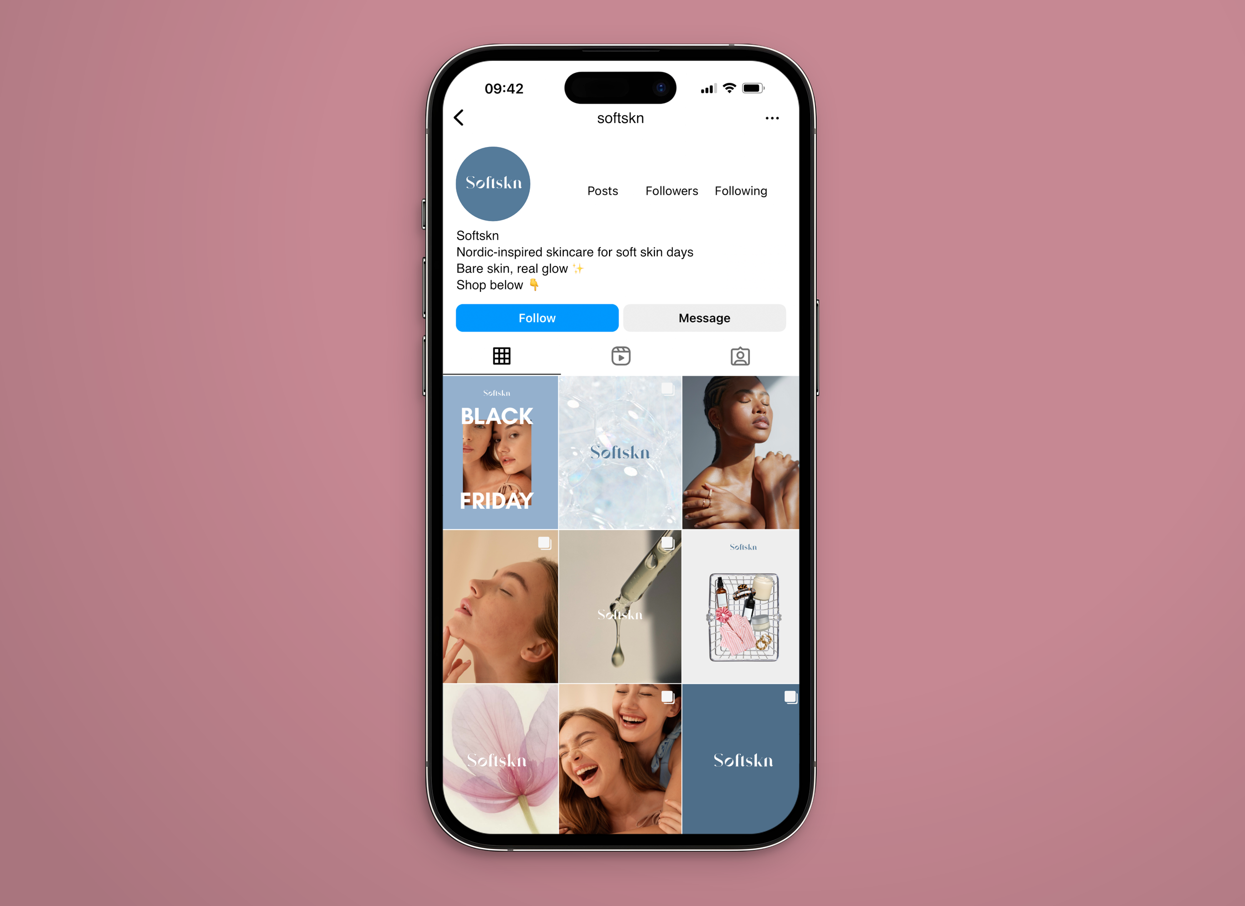 Softskn skincare brand Instagram feed