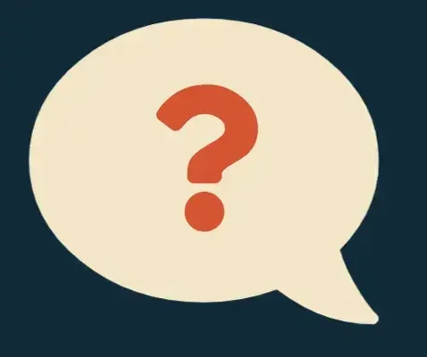A speech bubble with a large red question mark inside it on a dark background.