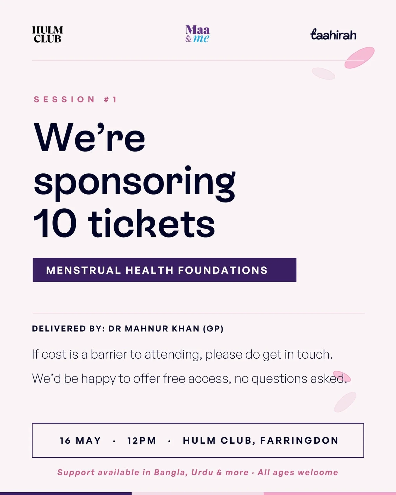 We believe conversations around women&rsquo;s health should be accessible to everyone 🤍

That&rsquo;s why, alongside subsidising this event, we&rsquo;ll also be sponsoring *10 FREE tickets* for mothers and daughters who would benefit from attending 