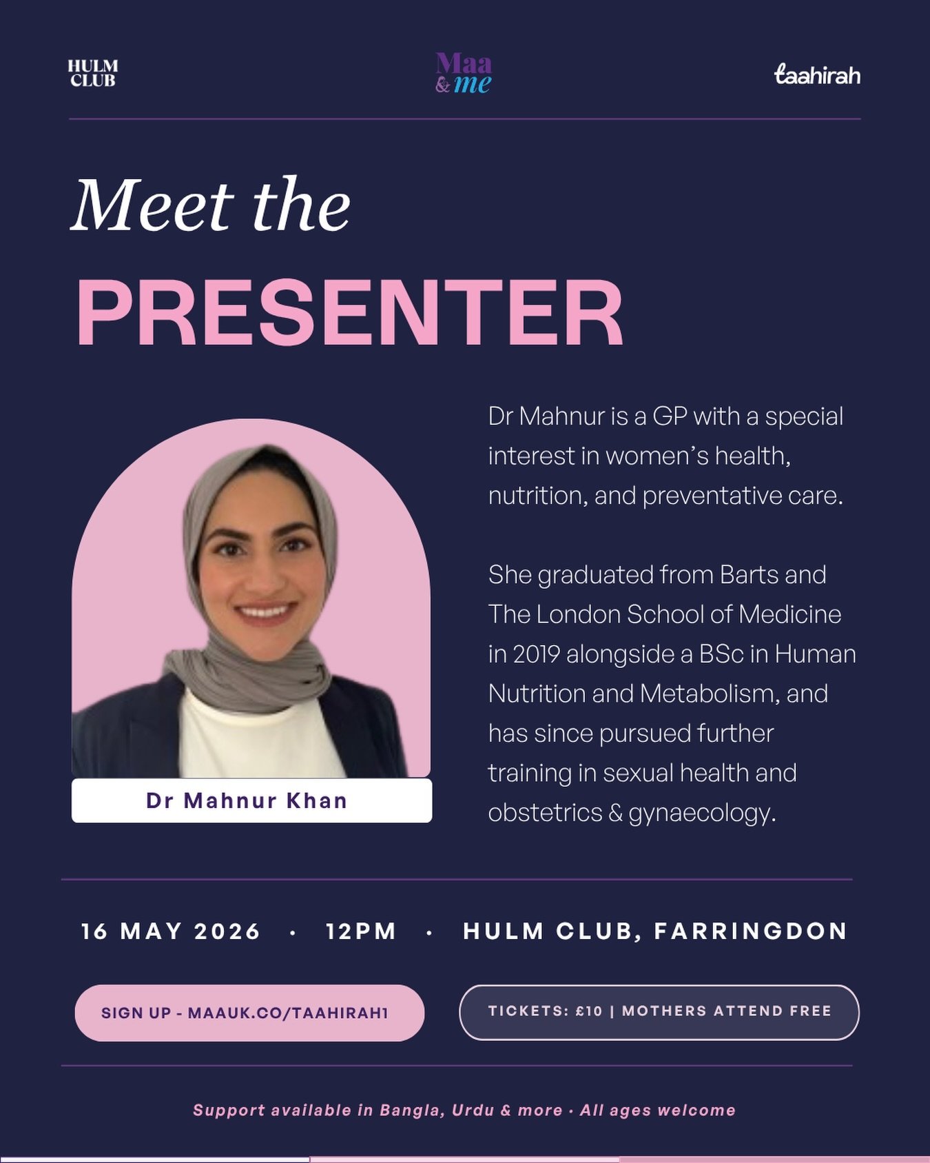 Meet our presenter Dr Mahnur Khan!

✨Join us for our upcoming Maa &amp; Me x Taahirah Women&rsquo;s Health Series✨

A meaningful in-person workshop created for mothers and daughters to learn, connect, and grow in confidence together.

This session wi
