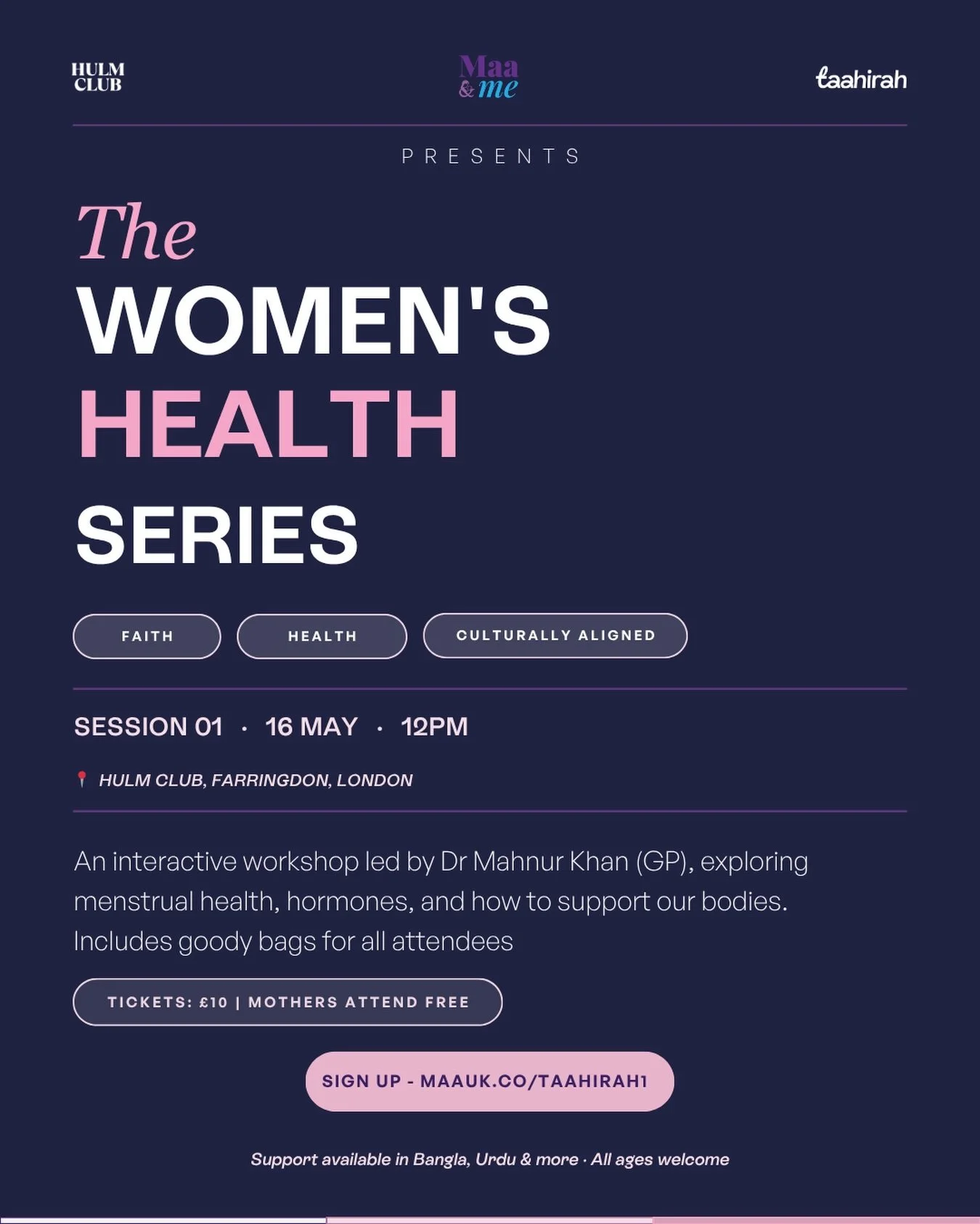 Join us for our upcoming Maa &amp; Me x Taahirah Women&rsquo;s Health Series &mdash; a meaningful in-person workshop created for mothers and daughters to learn, connect, and grow in confidence together.
This session will focus on understanding the me