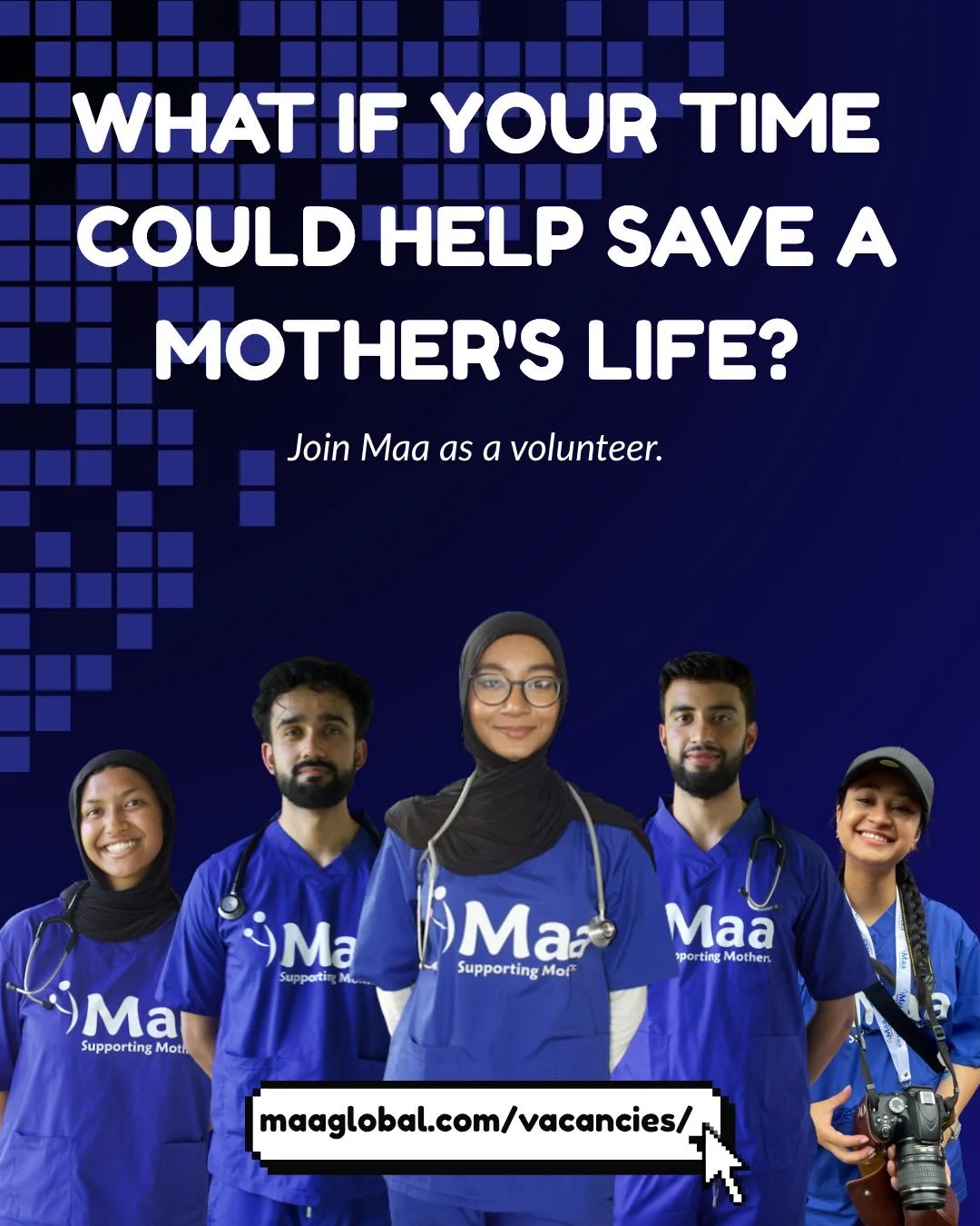 Ready to make a tangible difference in a mother&rsquo;s life?

Whether you&rsquo;re skilled in healthcare, social media, design, fundraising, events, education or just want to get involved and learn something new; there&rsquo;s a place for you at Maa