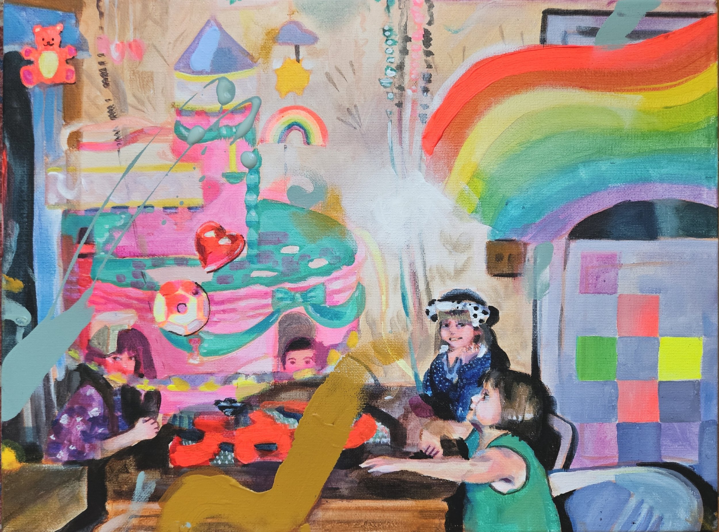 One Toy Each, 2026, acrylic and resin on canvas, 30 x 40 cm