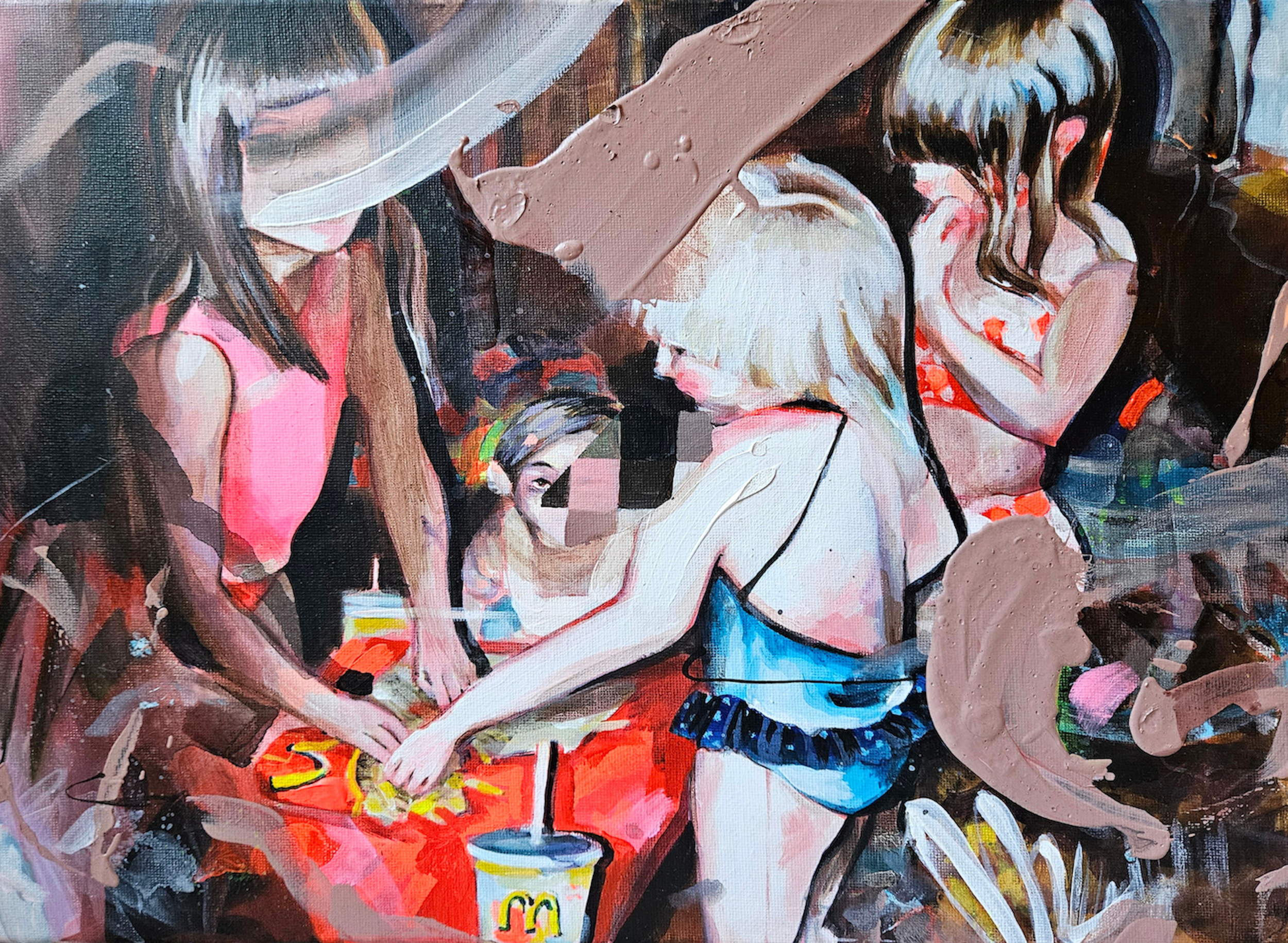 Happy Meals, 2025, acrylic, ink, & resin on canvas, 29 x 40 cm