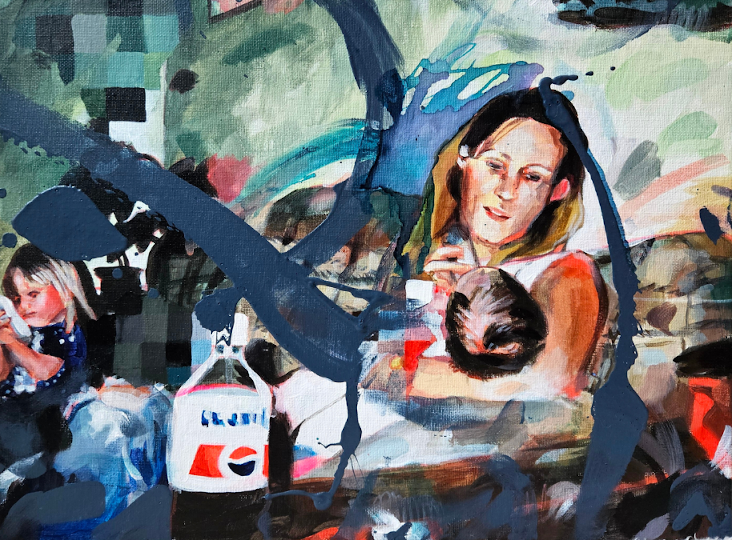 Pepsi, 2025, acrylic, ink & resin on canvas, 29 x 40 cm