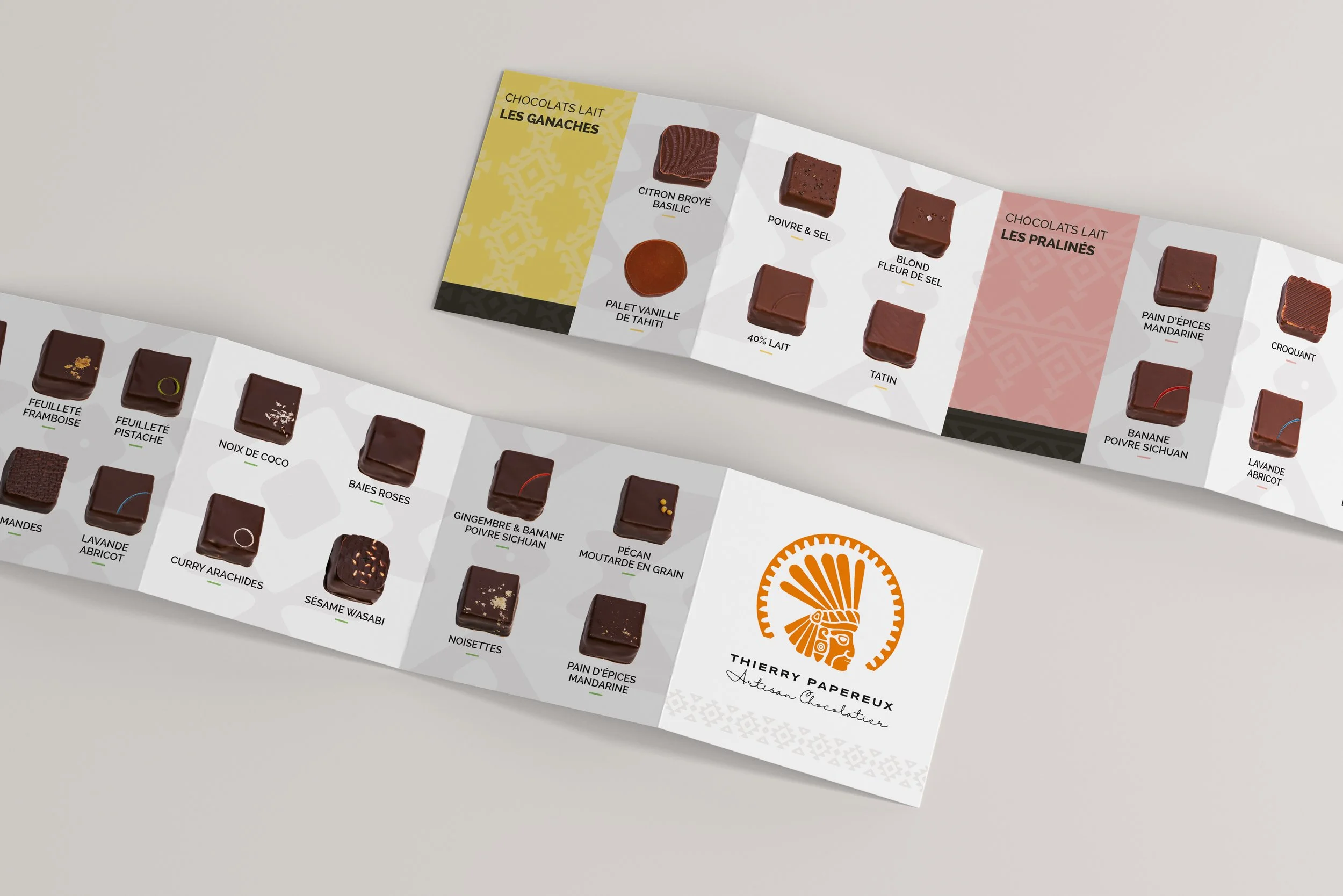 Dépliant Thierry Papereux présentant les différentes gammes de chocolats