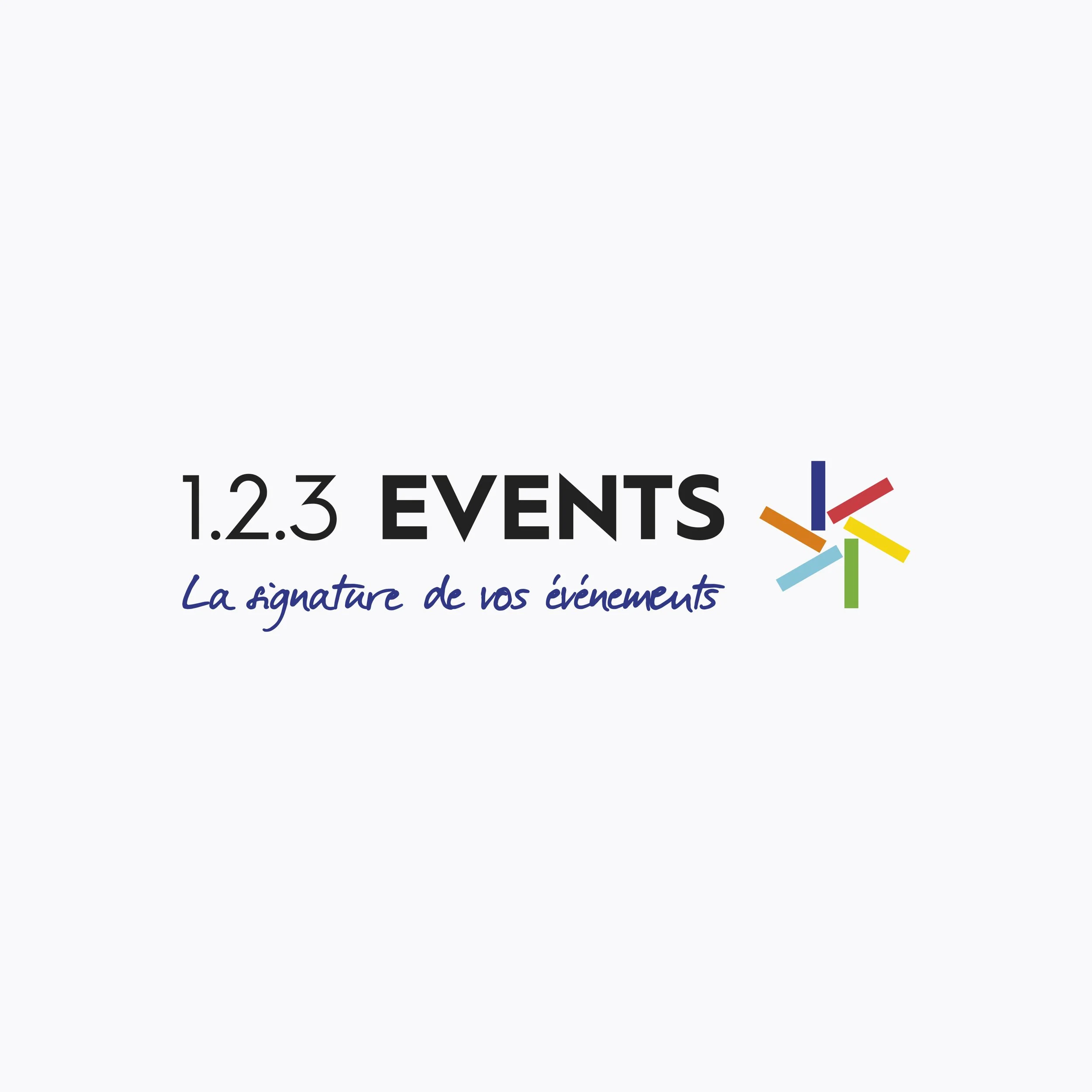 Nouveau logo de l'agence événementielle 1.2.3 Events, refonte d'identité visuelle
