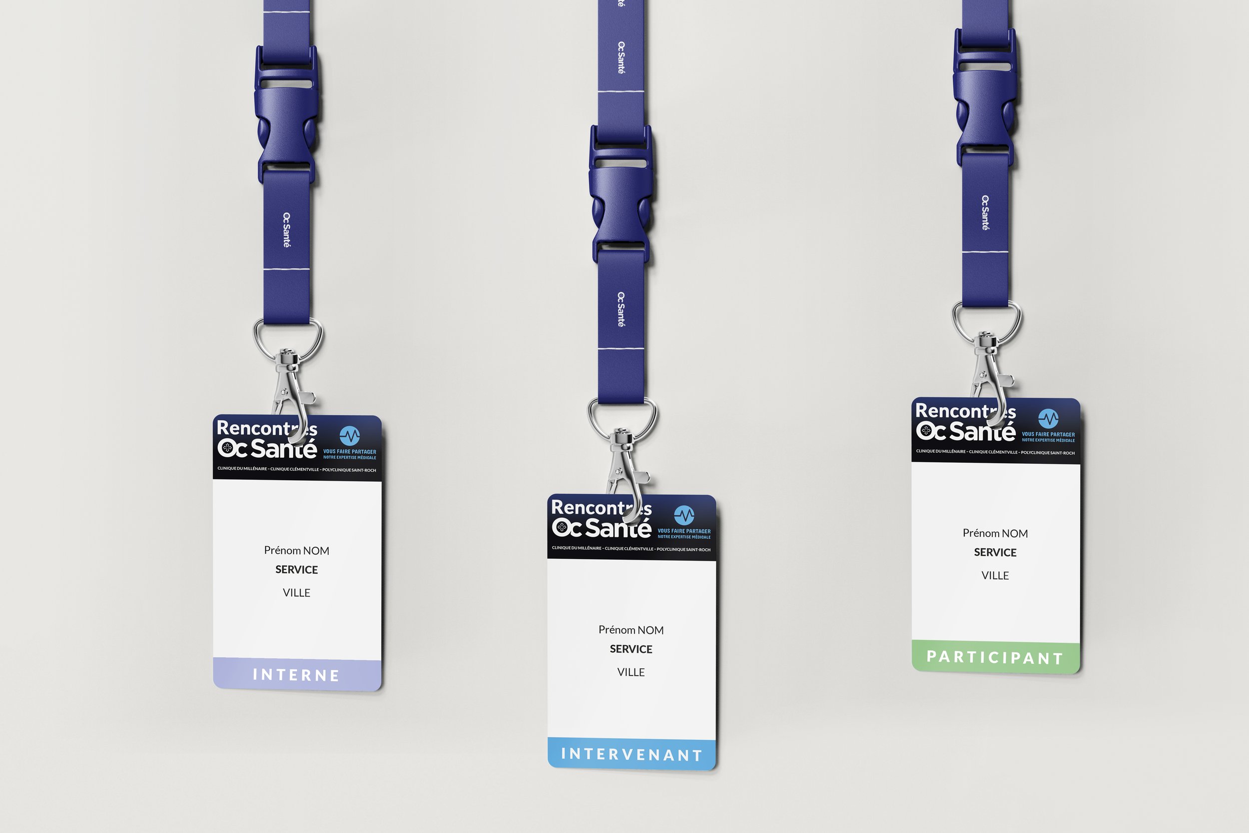 Badges des participants aux Rencontres OC Santé : intervenants, internes et invités