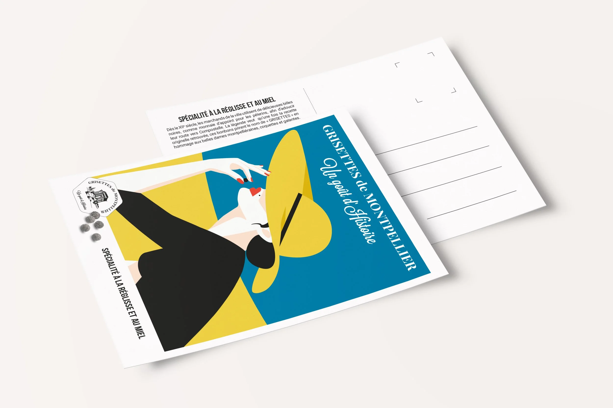 Cartes postales des bonbons Grisettes réalisées pour la campagne d'affichage
