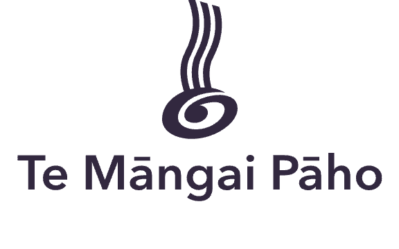 Logo with a stylized spiral design above the text 'Te Mângai Pāho' in purple.