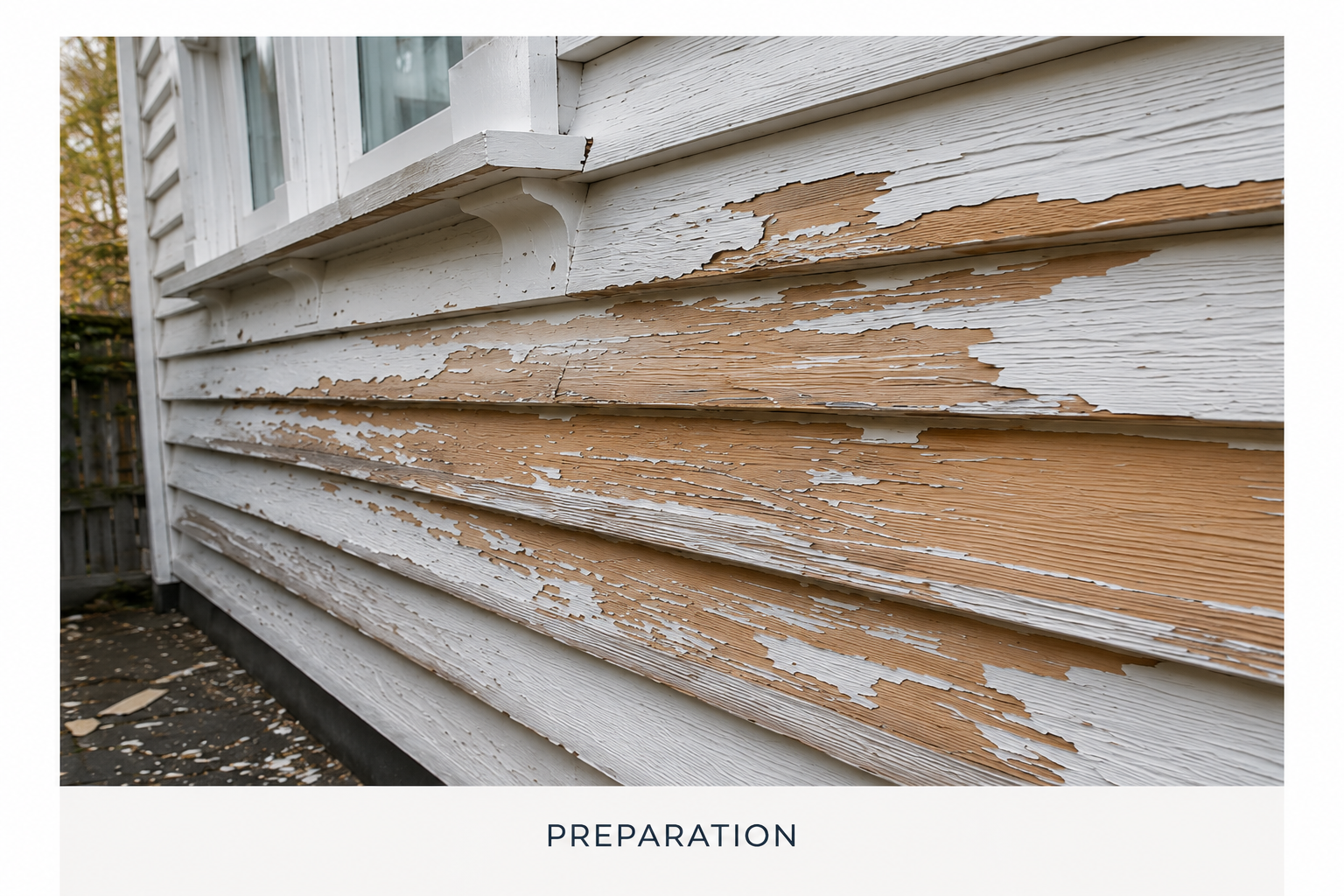 Weathered weatherboards before restoration