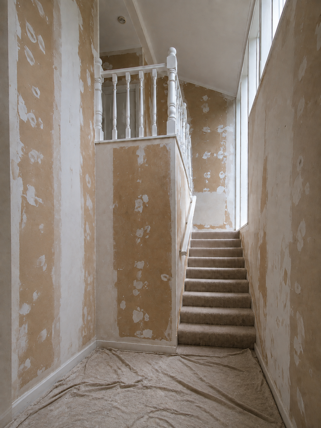 Interior hallway before painting and plaster repairs Auckland