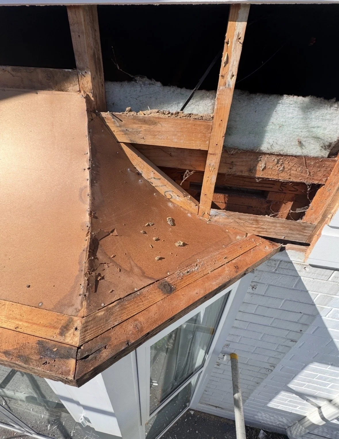 Close-up of rotten exterior timber discovered during weatherboard repairs