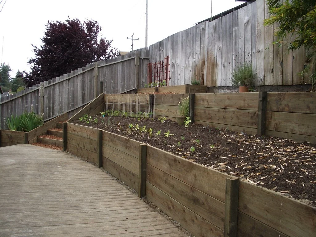 2 tier timber retaining wall hardwood in broadbeach