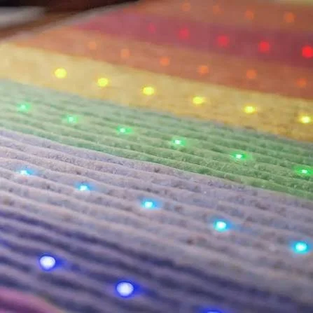 Close-up of colorful LED light strips in rainbow order