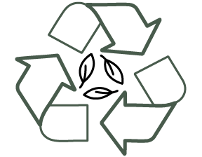 Recycling symbol with three arrows forming a triangle.